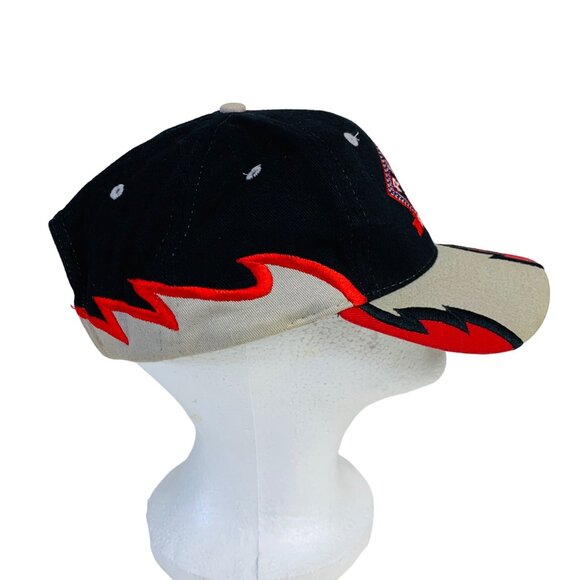 Red Dog Racing Bold Snapback Hat Red Flame Design Black Beige Cap Collector VTG - Picture 2 of 12
